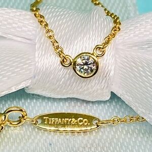 Tiffany Co 18k Elsa Peretti Diamond by the Yard Necklace 16" .05ct MSRP $1275